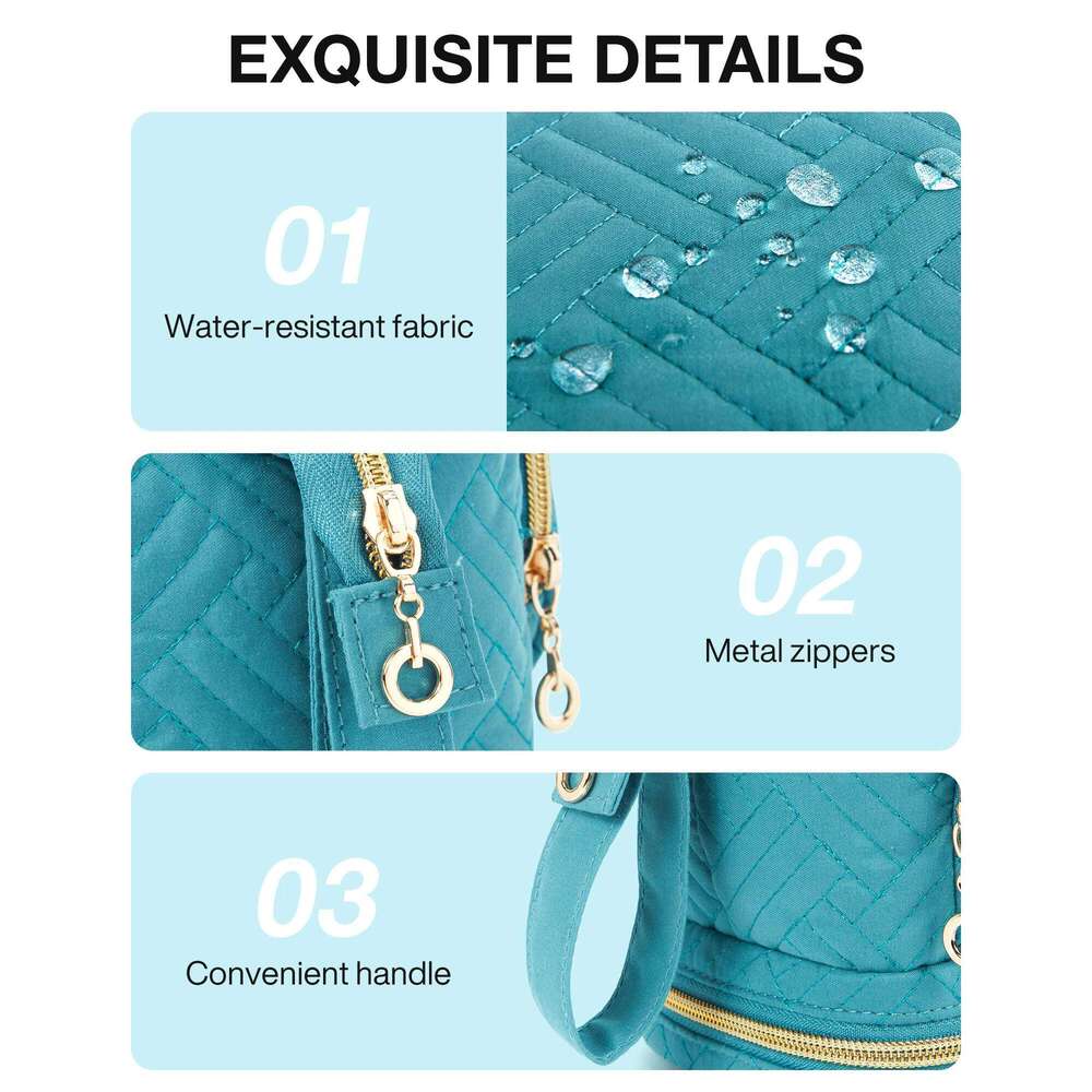 BAGSMART Travel Double Layer Makeup Organizer Bag with Adjustable Dividers Water-resistant Leather Cosmetic Case