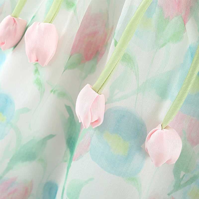 Summer Baby Girl With Two Tulips Chiffon Suspender Dress GirlS Bow Princess Dress X2505281