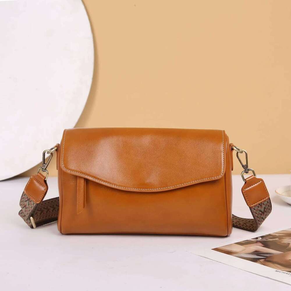 Free Shopping Fashionable Versatile Simple Vintage Cow Leather Women's Single Shoulder Slant Crossbody Practical Horse Saddle Bag
