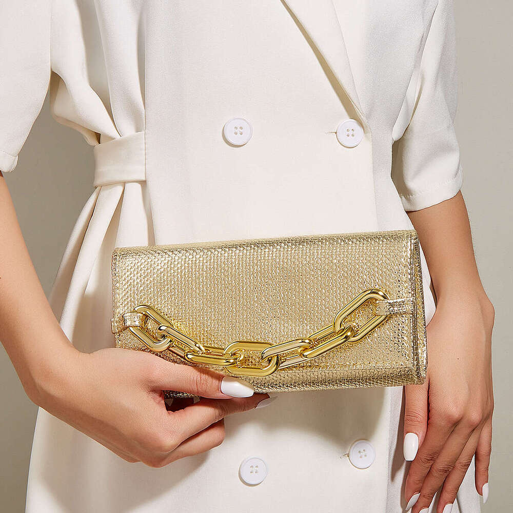 Evening Acrylic Chain Clutch Gold and Silver Two-tone Hard Shell Women's Bag
