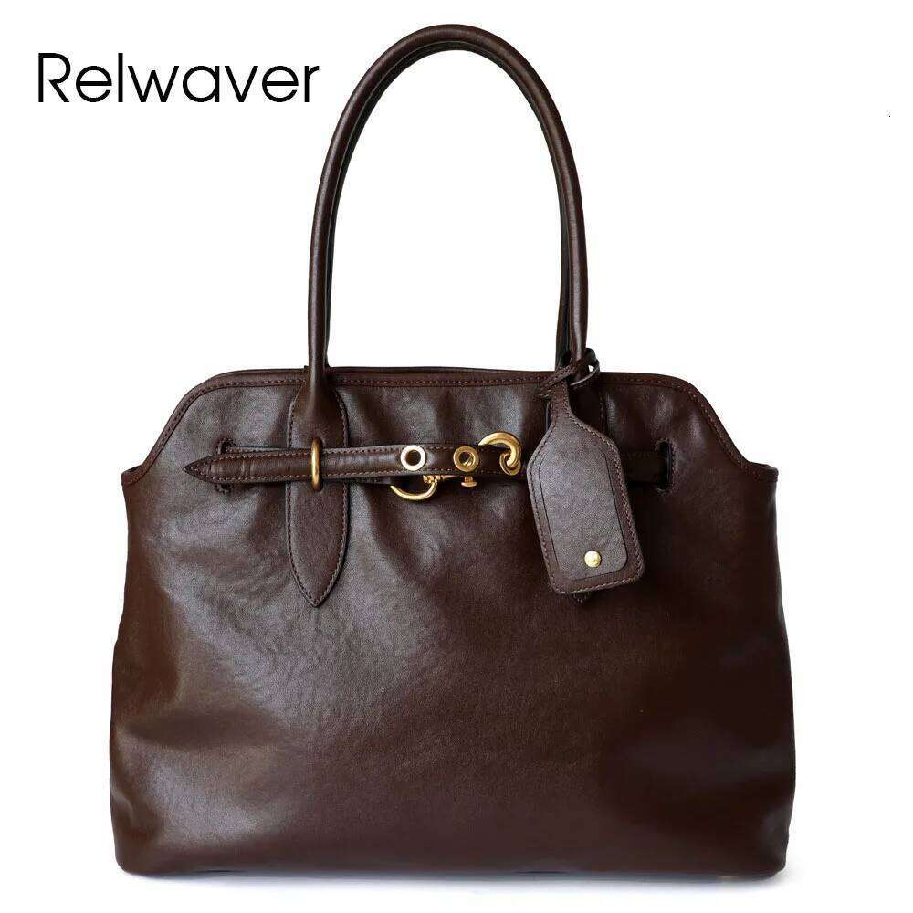Relwaver genuine tote tree cream cow leather handbag winter brown black big capacity commuting women bag