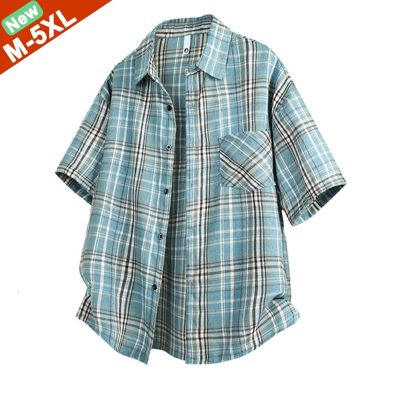 Summer Clothing Short Shirts Men Casual Men Shirts Male Plaid Shirts Young Japan Korea Fashion Coats Plus Size 5XL Free Ship 250527