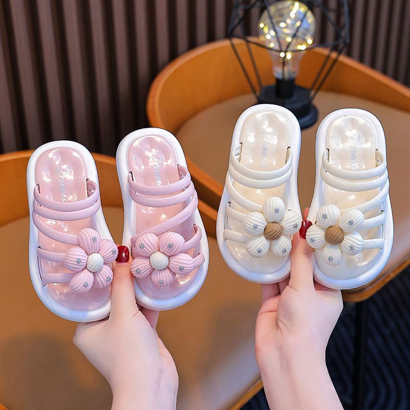 Girls Slippers Princess Shoes Kids Beach Sandals Kidsnest Children Youth Girl Toddler Soft Bottom Non-slip Slippers Size US7.5C-US5Y K0684
