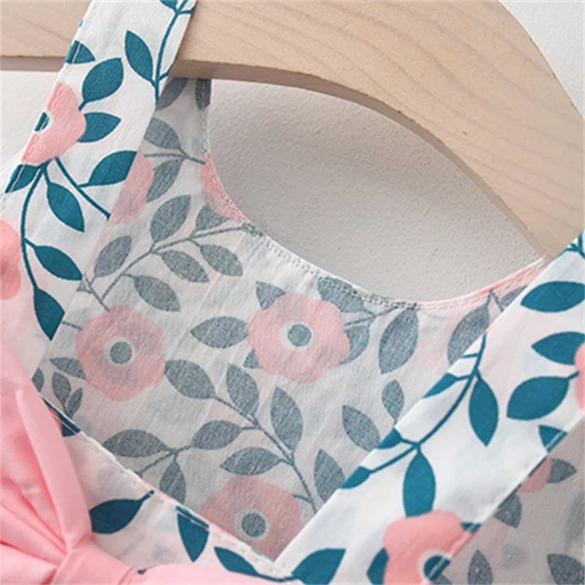 2-Piece Baby Suspender Dress+Sun Hat GirlS Leaf Print Bow Sleeveless Cotton Beach Skirt ChildrenS Aesthetic Daily Clothes X250528