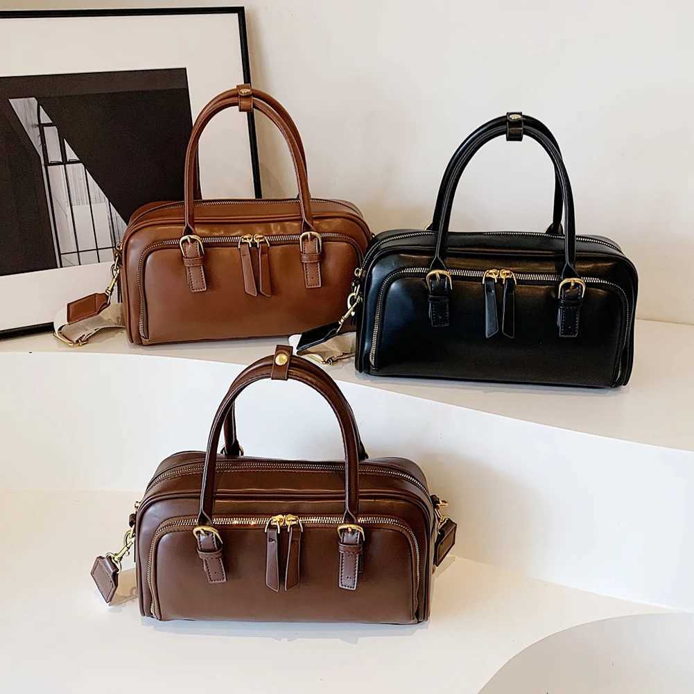 Women Shoulder Bag Adjustable Strap Boston PU Leather Multi-pocket Top Handle Bag Clutch Purse for Work Travel Y250528