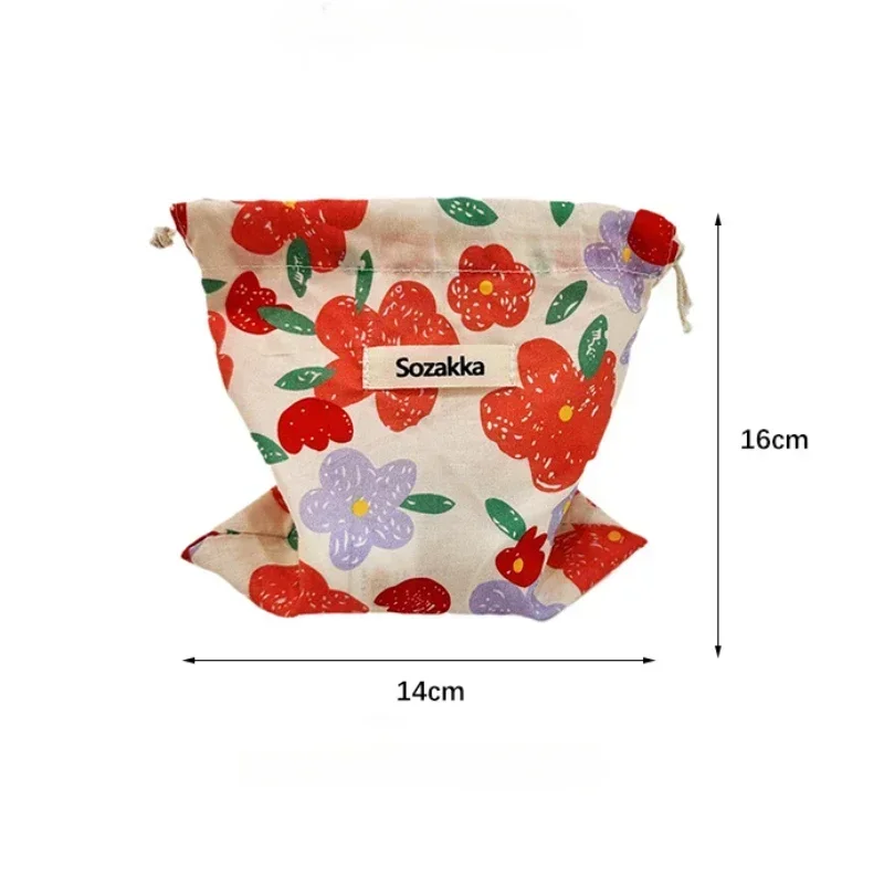 Small Cotton Fabric Floral Drawstring Bags Cosmetic Bag Lipstick Toiletry Makeup Organizer Christmas Gift Packaging Storage Bag
