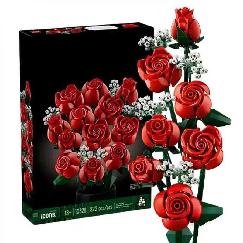 Compatible with Bouquet Building Blocks New Assembled Ornaments Preserved Fresh Flower Valentines Day Toys Roses10328 Z250528