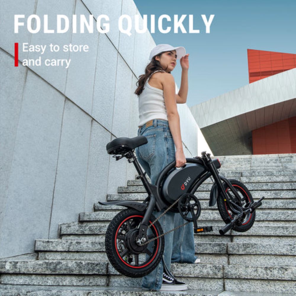 DYU D3F 14 Inch Folding Electric Bike 250W Mini E-City Bike 36V/10AH Adults Lightweight Convenient Bicycle 25km/h Pedal Assist E-Bike 40KM Range