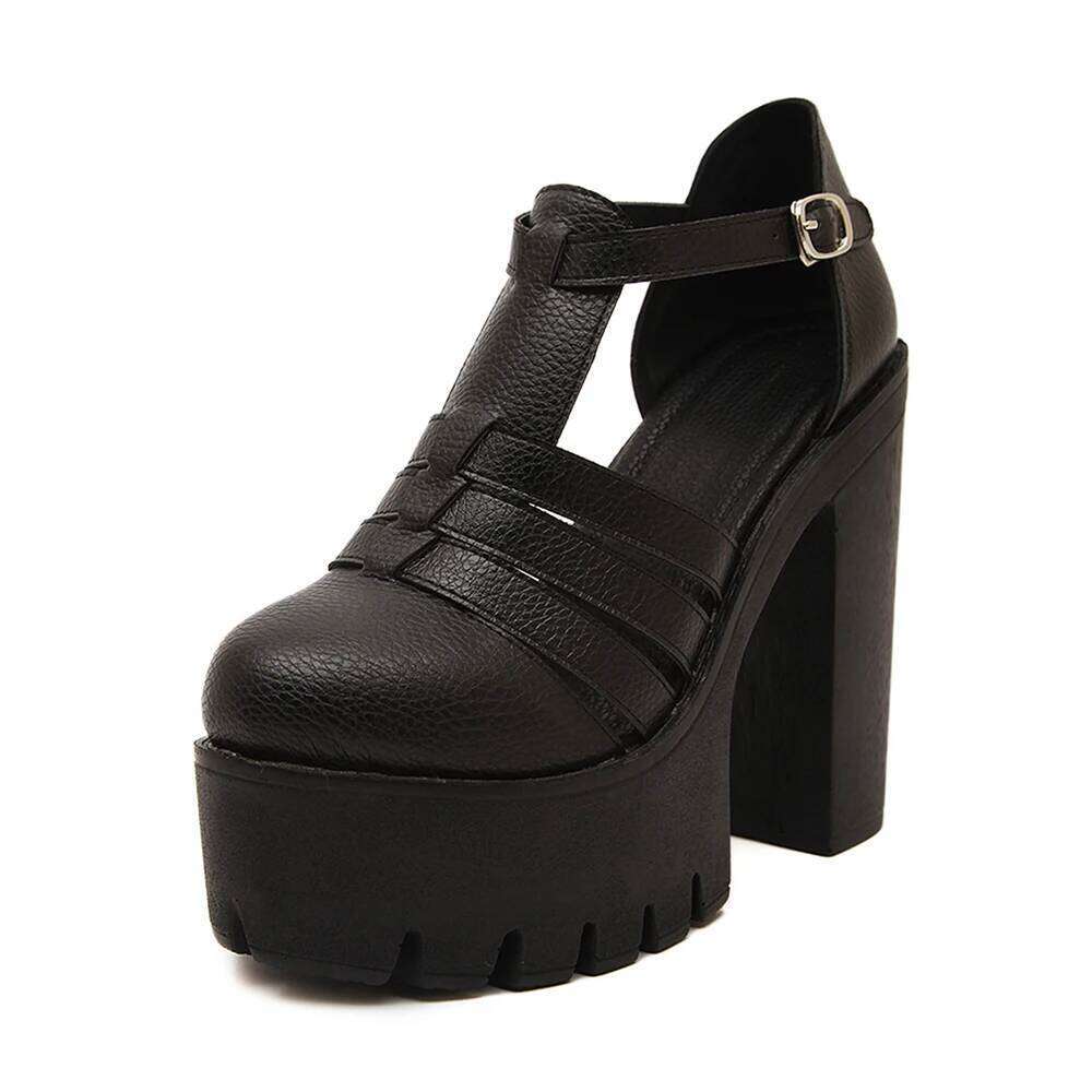 Gdgydh Block Heeled Comfy Closed Toe Ankle Buckle Strap Heels Women's Gladiator Platform Sandals Party Shoes