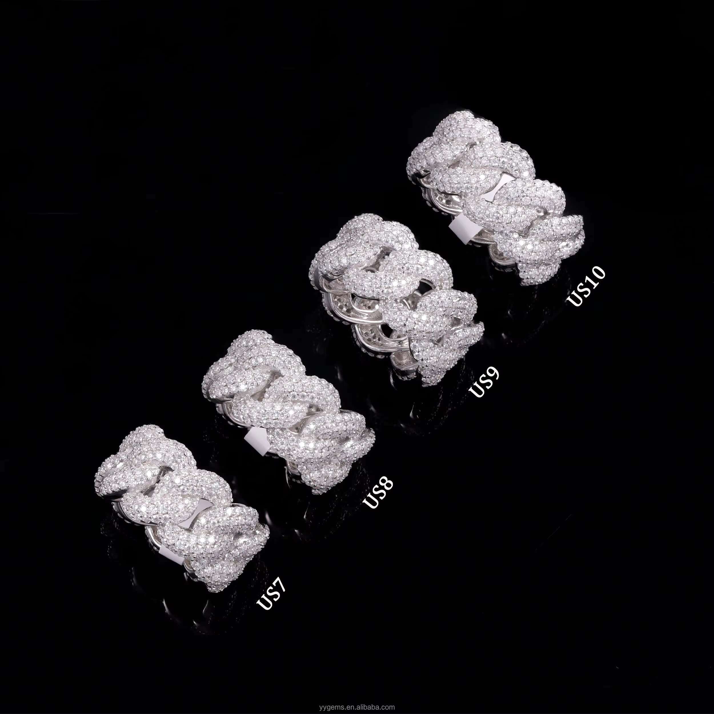 Ready to Ship Iced Out Diamond Rings Pass the Diamond Tester VVS Moissanite S925 Silver Gold Plated Hip Hop Fashion Ring