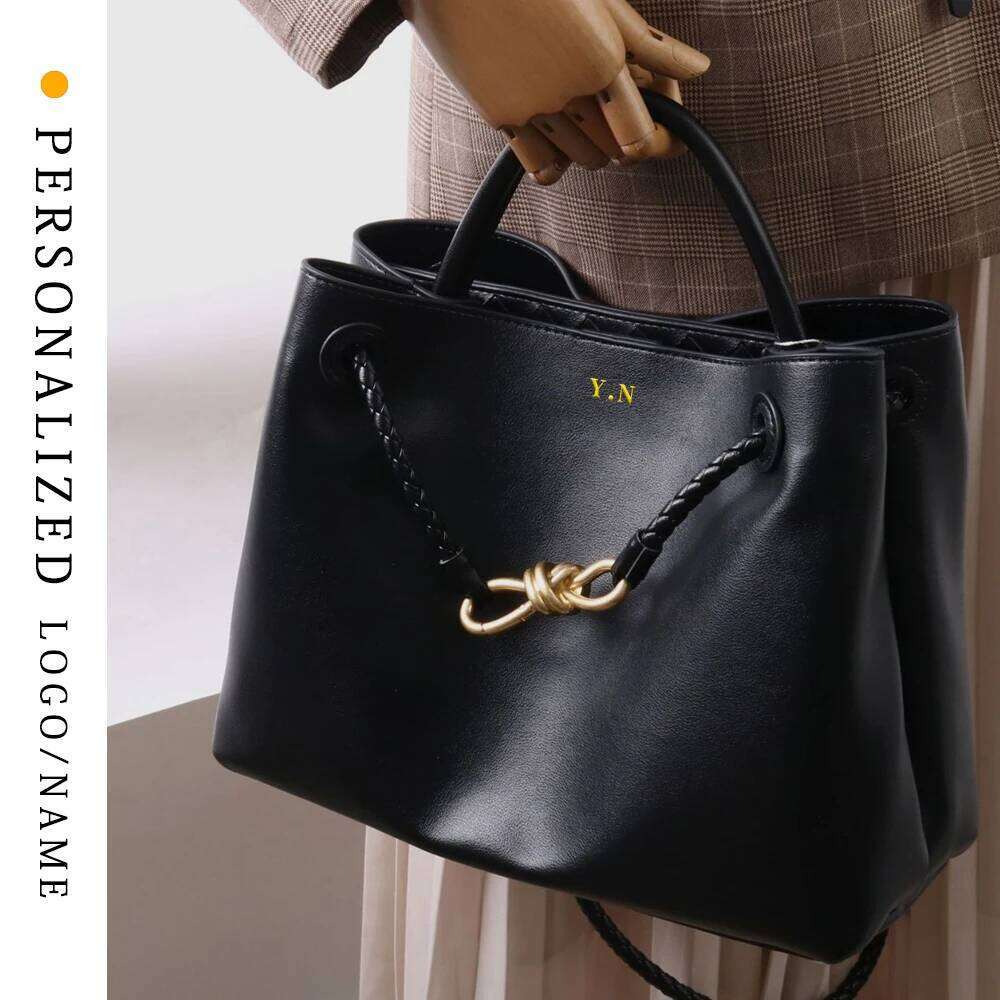 Free Shopping Genuine Leather Women's Custom First Letter New Fashion Metal Rope Buckle Handbag High-Quality Cowhide Shoulder Bag Braided