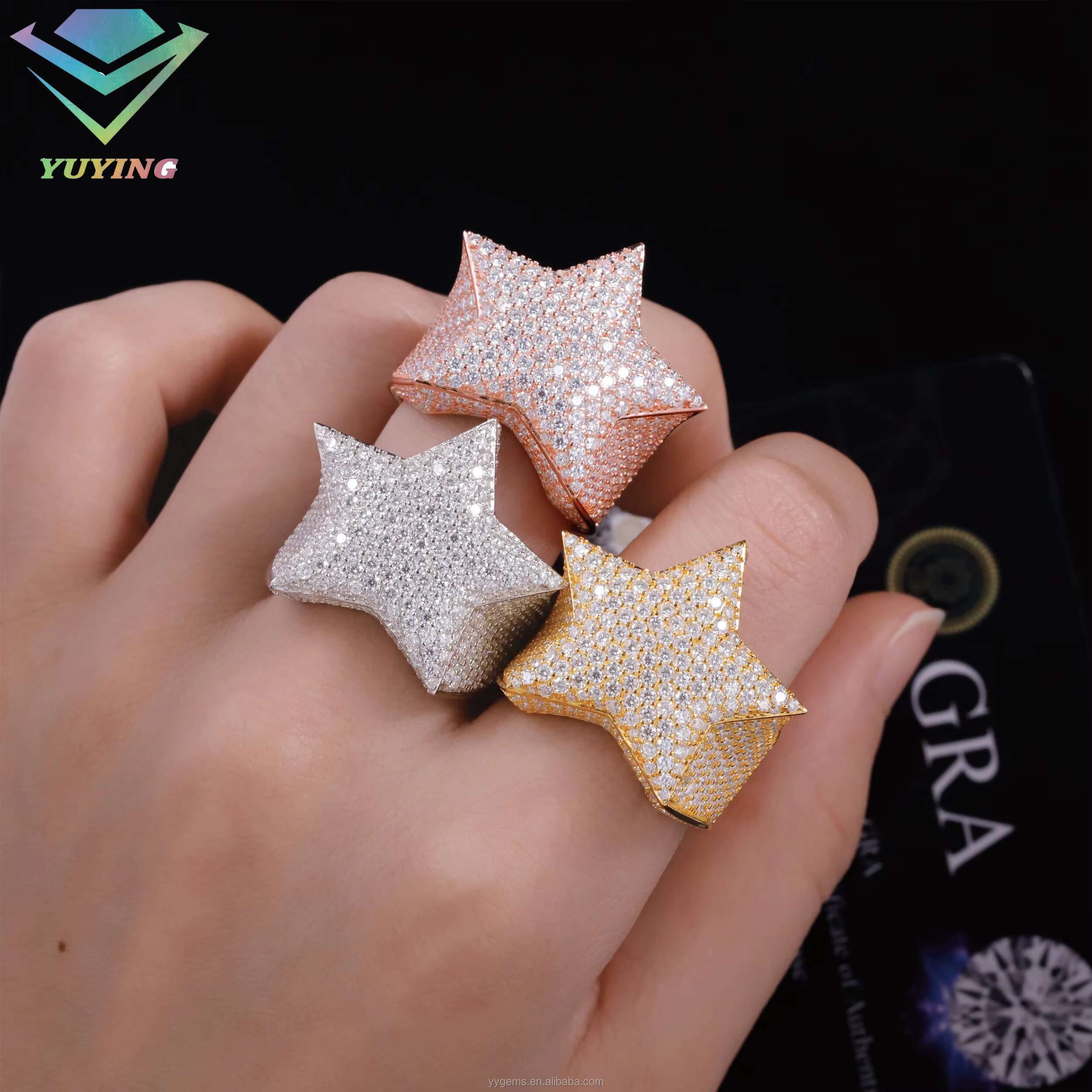 Hip Hop Moissanite Jewelry Full Diamond 18K Gold Plated S925 Silver Cross Star Ring VVS Diamond Iced Out Moissanite Men Ring