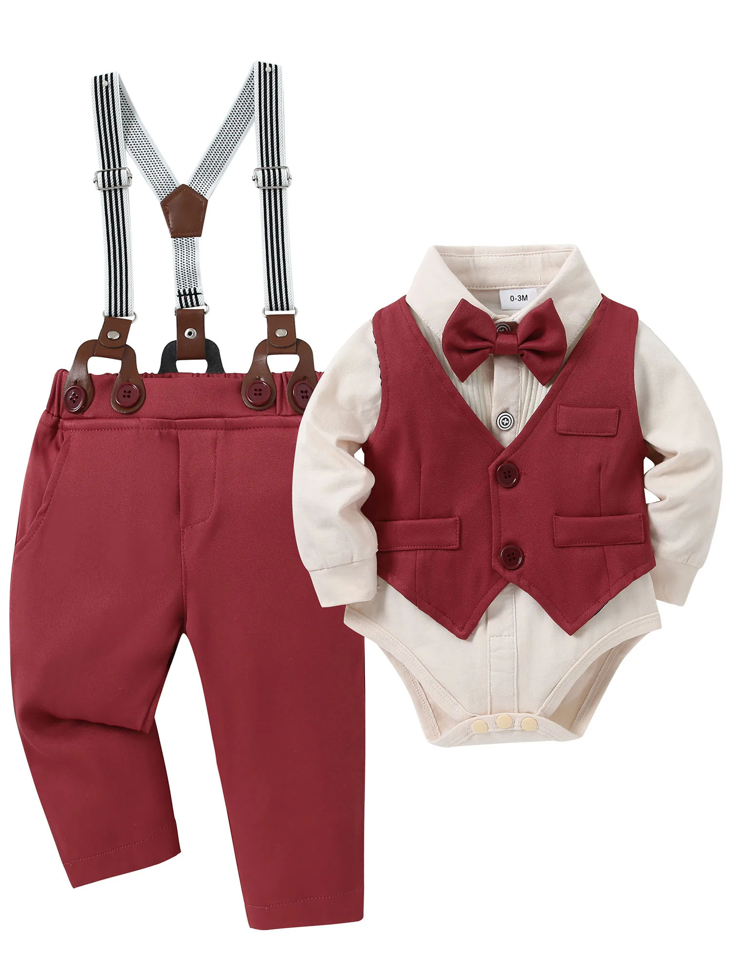Baby Boy Clothes Wedding Outfit Suits 018 Months Infant Gentleman Set Dress ShirtVestSuspender PantsBowtie 250528