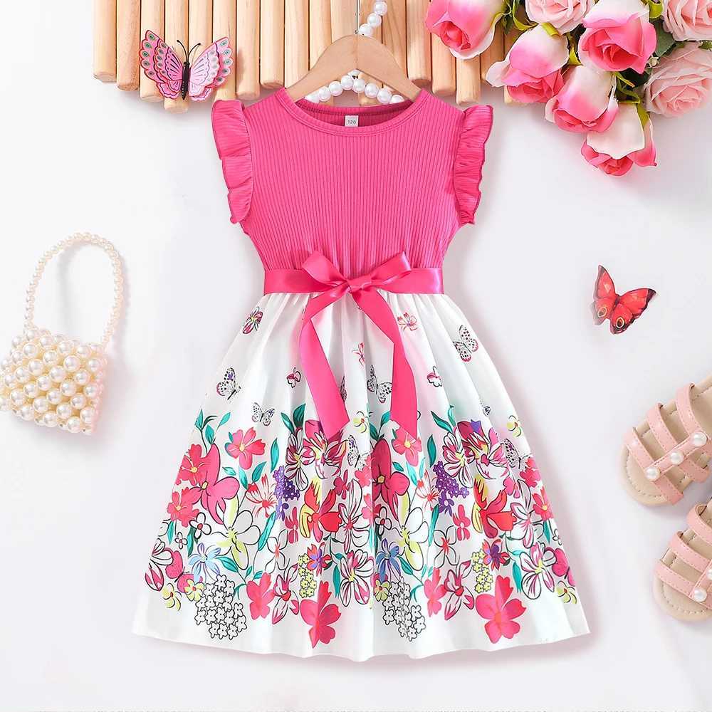Full Printing Patchwork Casual Dress for Kids Girl Knitting One Piece Printed Flower Dresses Summer Girls Dresses Daily Clothing X250528