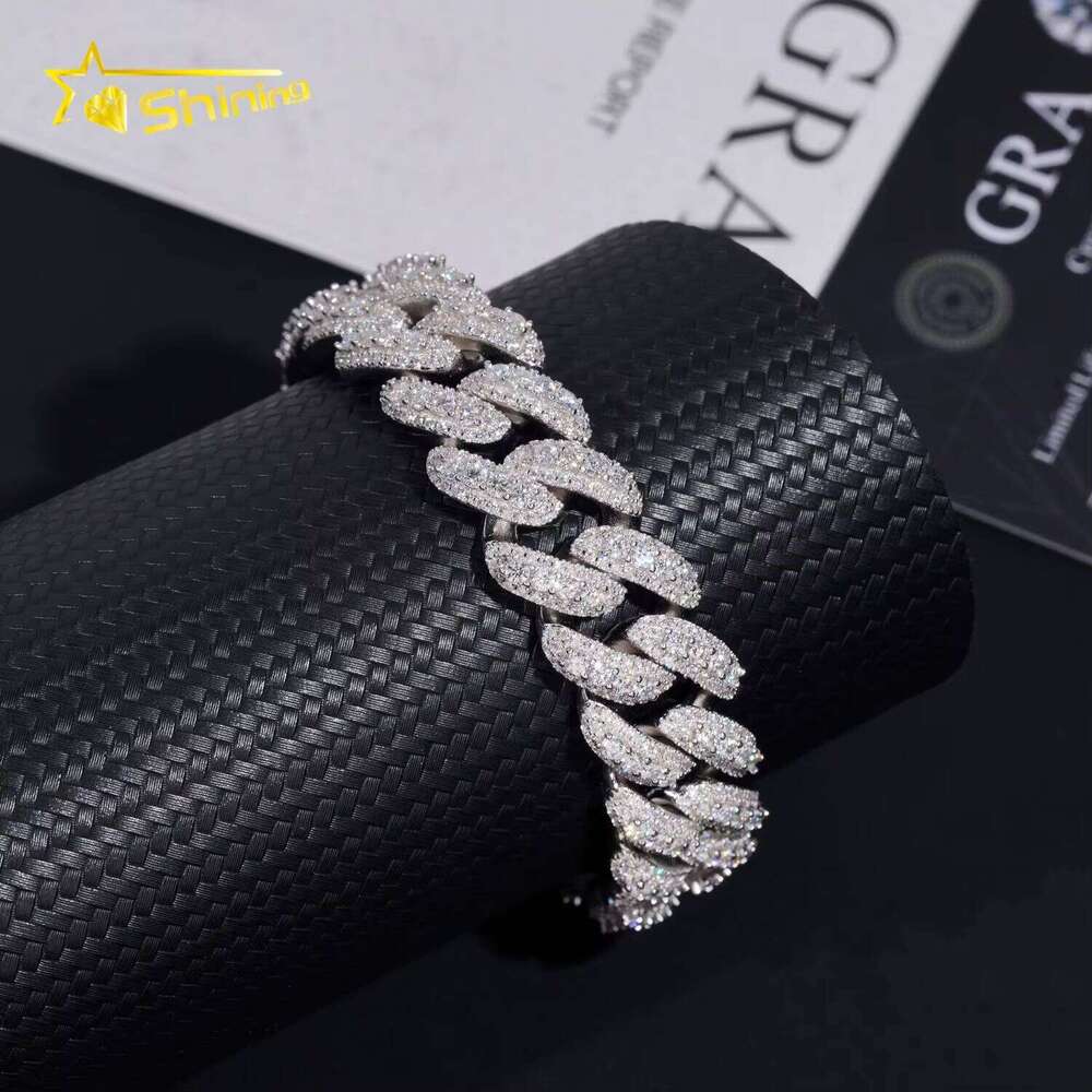 Fine Jewelry Hip Hop 16mm Mens Sterling Sier Dia Iced Out VVS Moissanite Cuban Link Bracelet