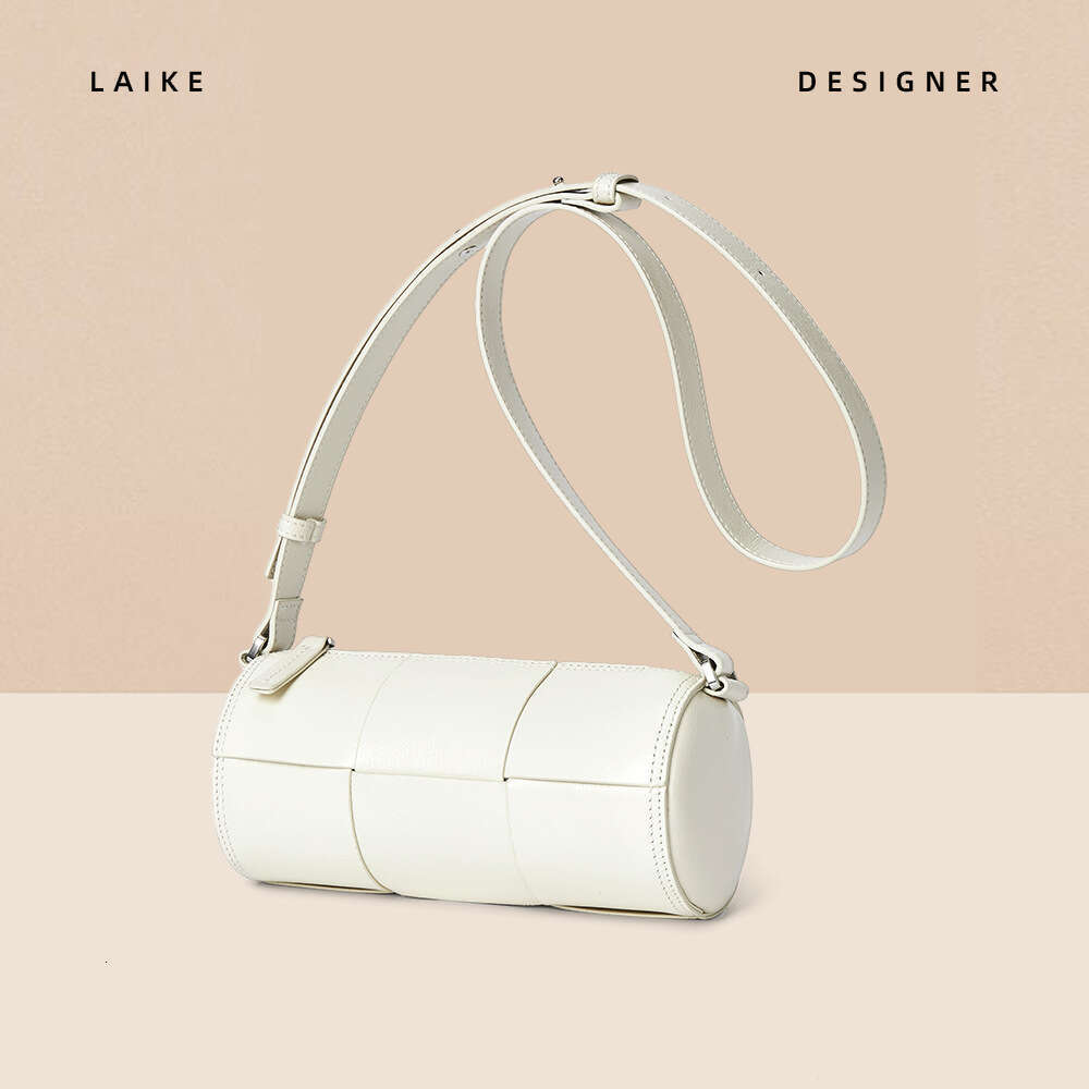 Women's 2024 New High-End Oil Wax Genuine Leather Woven Cylinder Single Shoulder Crossbody Mini Pillow Bag for Women