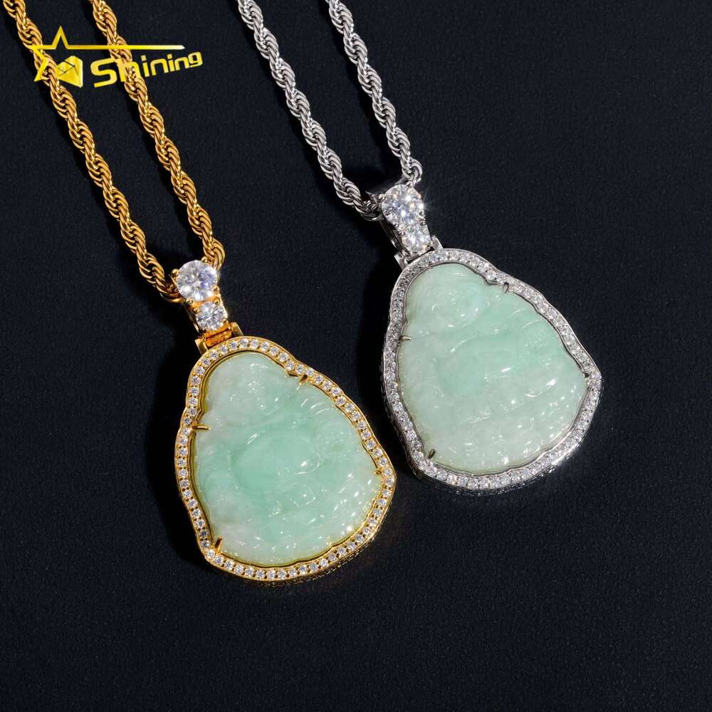 Fast Shipping Moissanite Hip Hop Jewelry Sterling Sier Iced Out Moisaanite Green Jade Buddha Pendant Pass Dia Tester