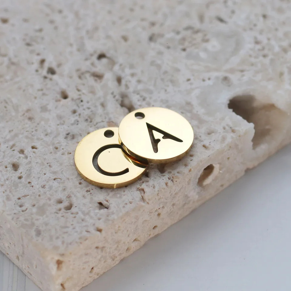 10 pcs 10mm Gold Color Capital Letter DIY Pendant Stainless Steel Alphabet Charm for Necklace Bracelet Earring Jewelry Making 250519