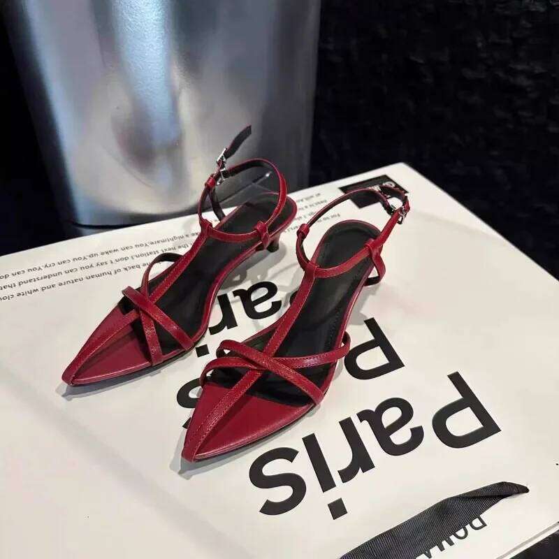 Women Sandal Summer New Fashion Narrow Band Ladies Gladiator Thin Low Heel Ankle Strap Dress Party Shoes
