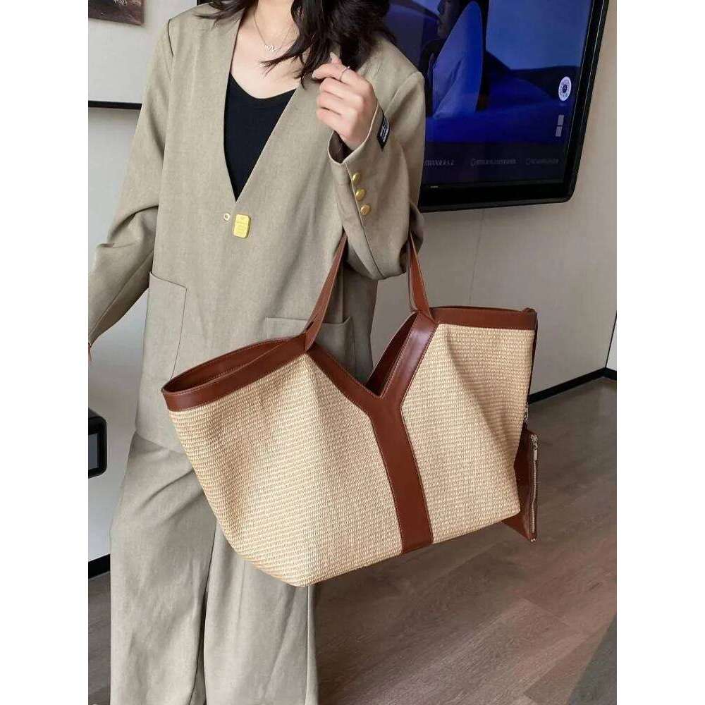 Vintage Ladies Designer Mixed Colors Stripe Straw Beach High Capacity Bucket Totes Women Casual Handbag Shoulder Bag