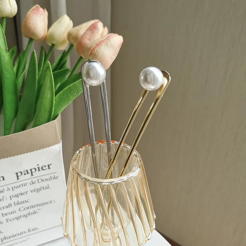 Simple Pearl Hair Sticks Elegant UShape Metal Hairpins for Women Girls Fashion Bun Styling Tools Accessories 250519