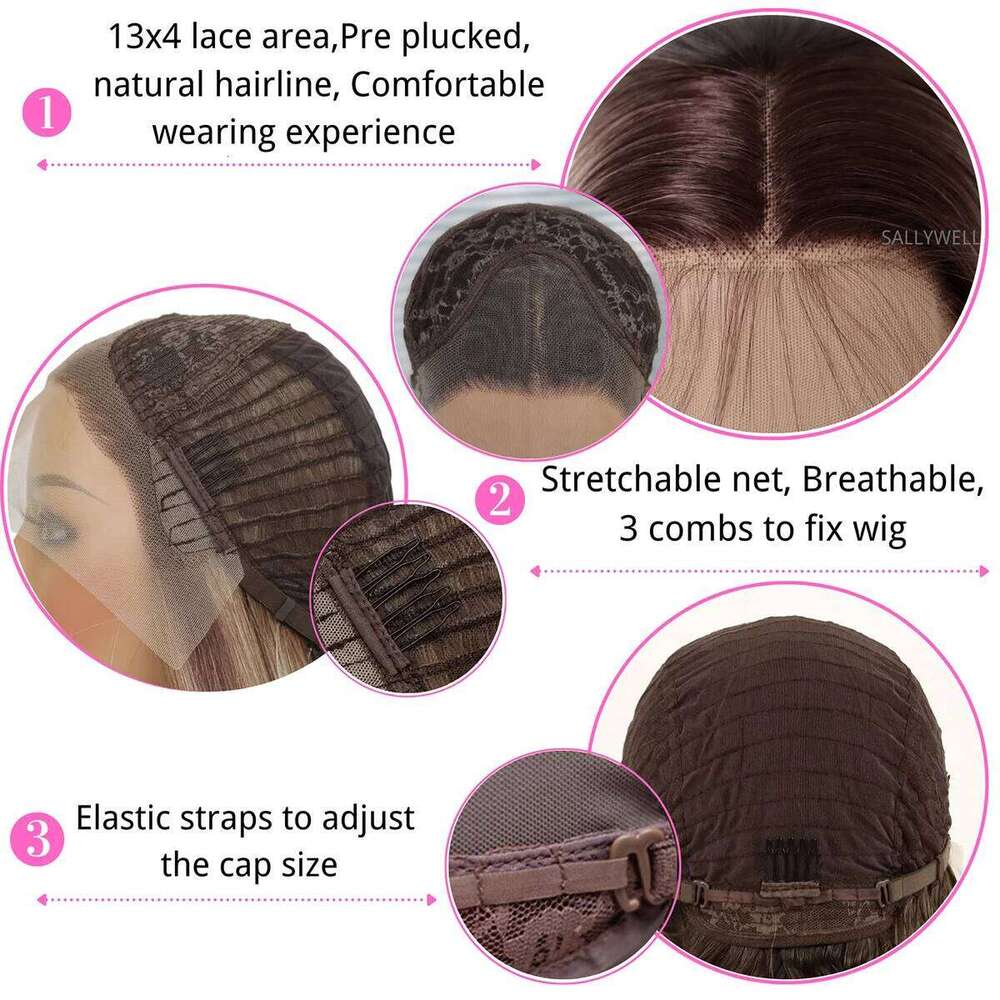 Ombre Lace Front Long Straight Brown to Dirty Blonde 3T Color Synthetic Heat Resistant Wig Pre Plucked