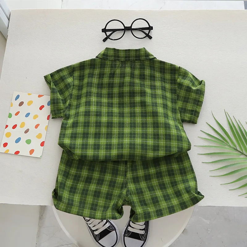 Kids Clothes Baby BoyGirl Plaid TShirt Shorts Set Summer Clothing Fashion Casual Boys Tracksuit Children Set 250528