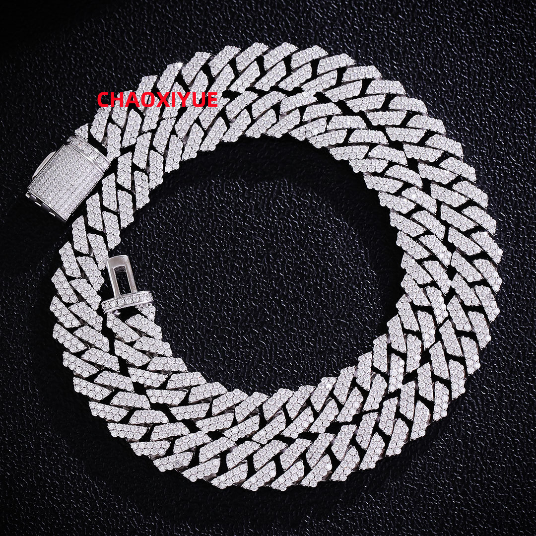 Hiphop wide12MM 925 Sterling Silver Iced Out Moissanite Diamond Cuban Necklace Bussdown D VVS Moissanite Chain Link Chain