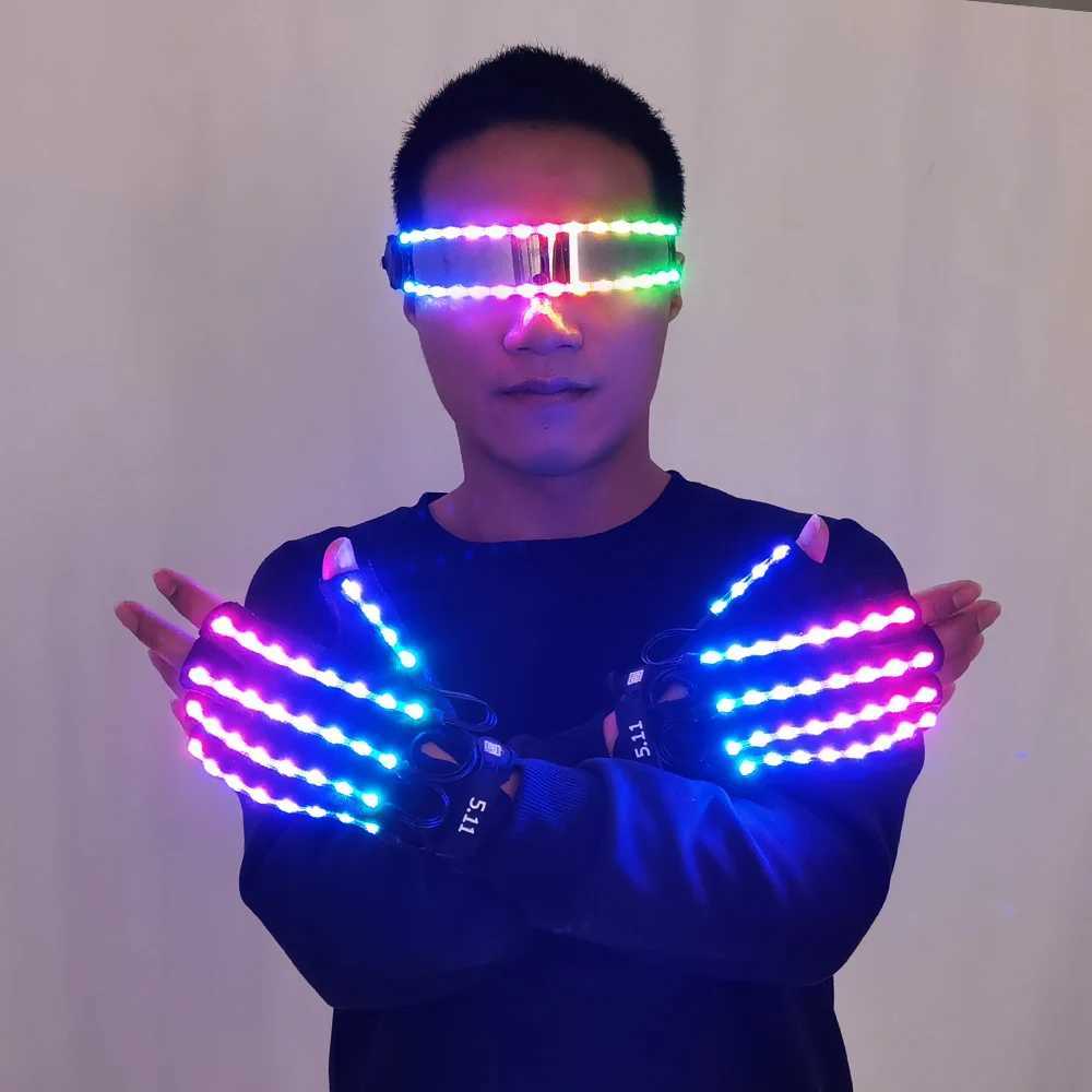 New Design LED Light Emitting Costumes LED Luminous Glasses Gloves Stage Props LED luminous Costumes W250528