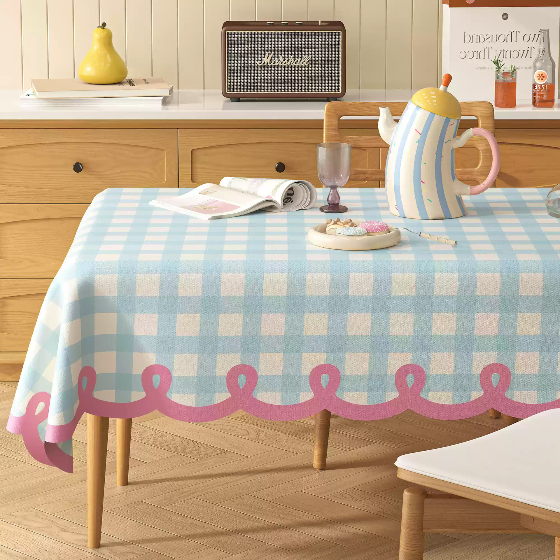 A643 cream style table cloth wash-free oil-proof waterproof anti-scalding coffee table cloth 2025 new cotton and linen heat-insulating table mat