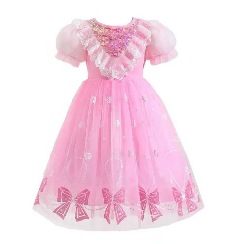 Girls Summer Mesh Dress Children Tulle Tutu Gown Kids Birthday A-Line Long Dresses 2025 Children Print Bow Short-sleeve Clothing X250528