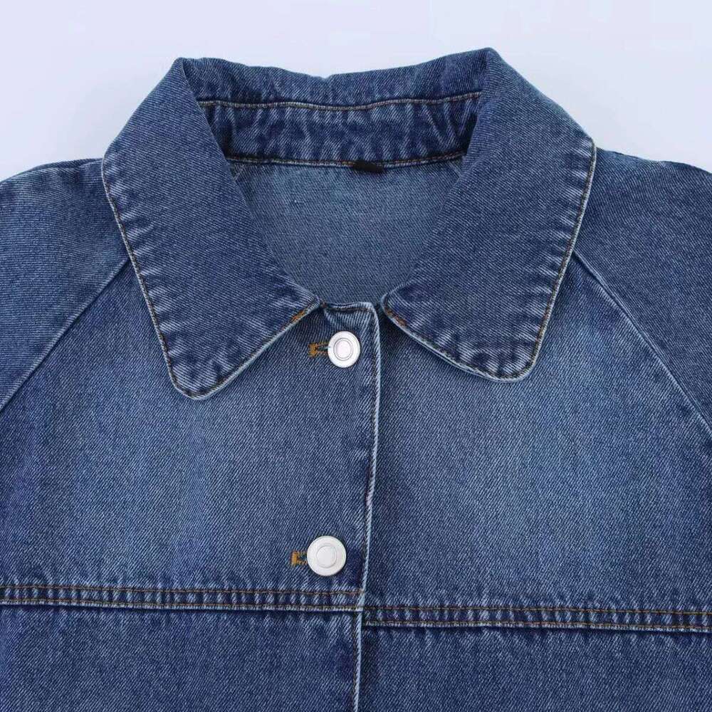 ZBZA Women's Classic Denim Lapel Long Sleeve Single Breasted Loose Hem Top Spring and Summer New Casual Fashion Jacket