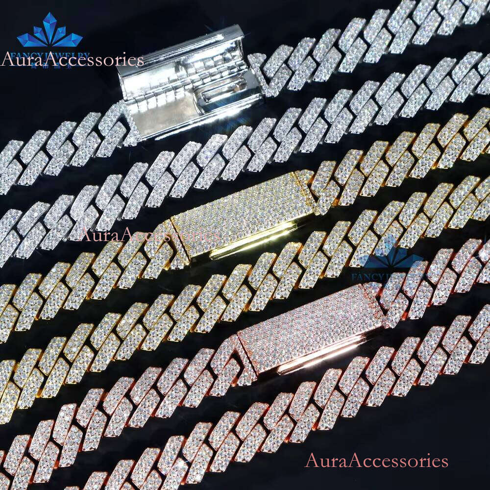 High Quality Cubana Hip Hop Jewelry 15mm Sterling Sier VVS Moissanite Dia Iced Out Cuban Link Chain Necklace for Men