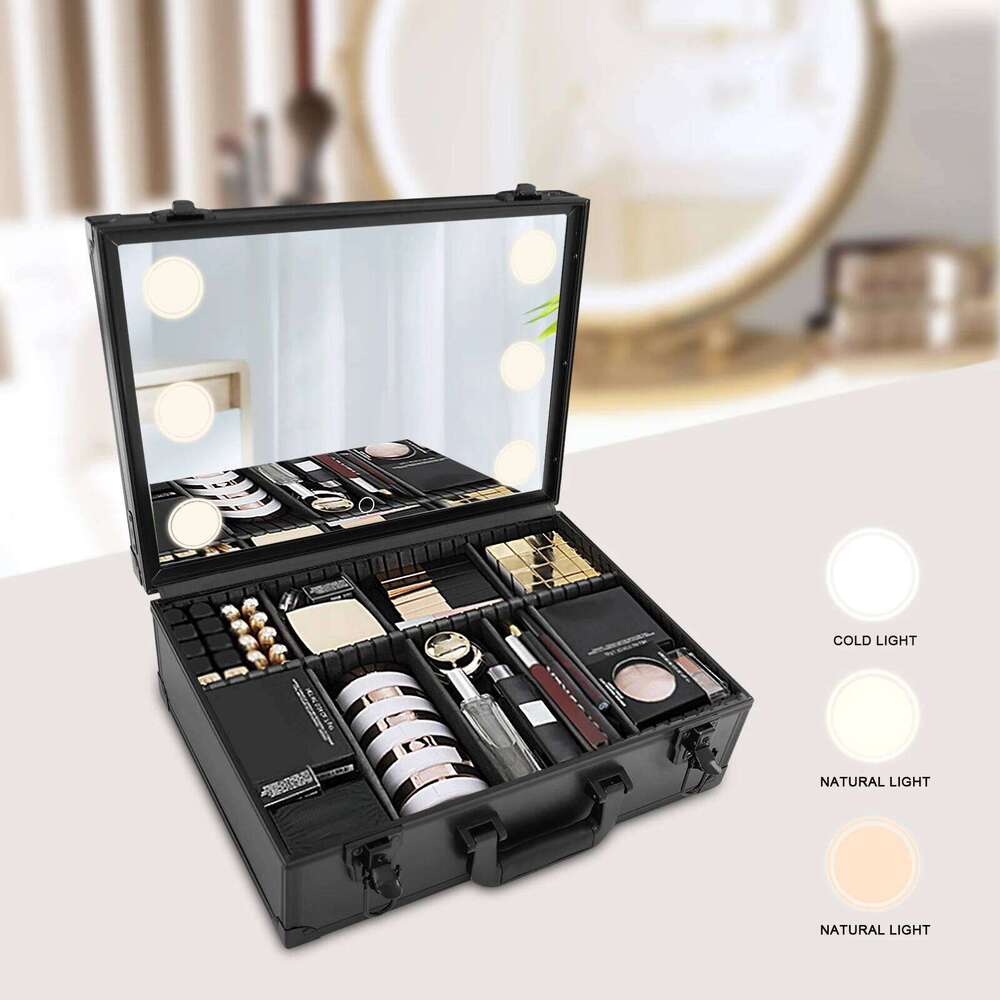 Portable Cosmetic Bag with LED Mirror
