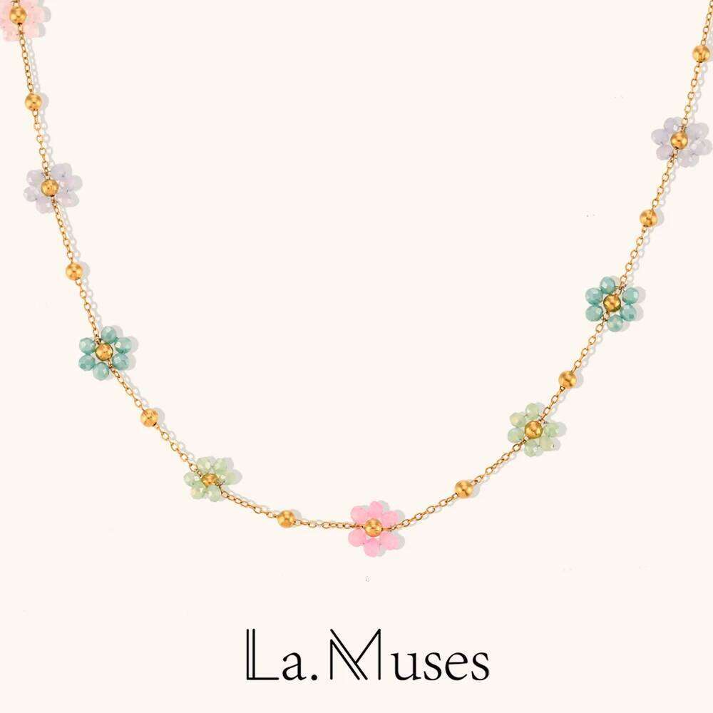 La. Muses Sweet Handmade Colorful 7 Petals Small Flowers Necklaces For Women One Piece Premium Stainless Steel Jewelry