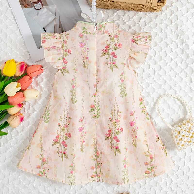Summer New Chinese Retro Style Baby Girl Sleeveless Dress Sweet Pink Tulip Childrens Clothing (9 Months -4 Years Old) X2505281