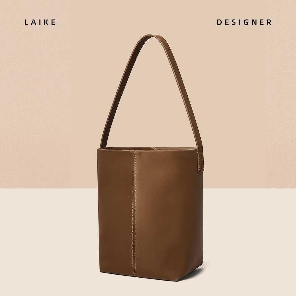 Korean Style High-End Versatile Bucket Large Capacity 2024 New Satin Cowhide Shoulder Crossbody Bag
