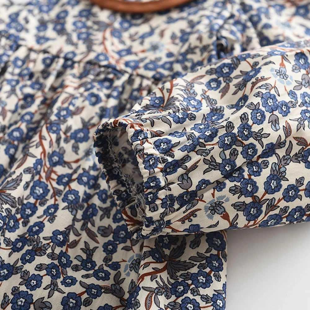 2023 New Autumn Spring New Girls Dress Fashion Cute Doll Neck Flower Print Dress Childrens Girls Long Sleeve Princess Dress X250528