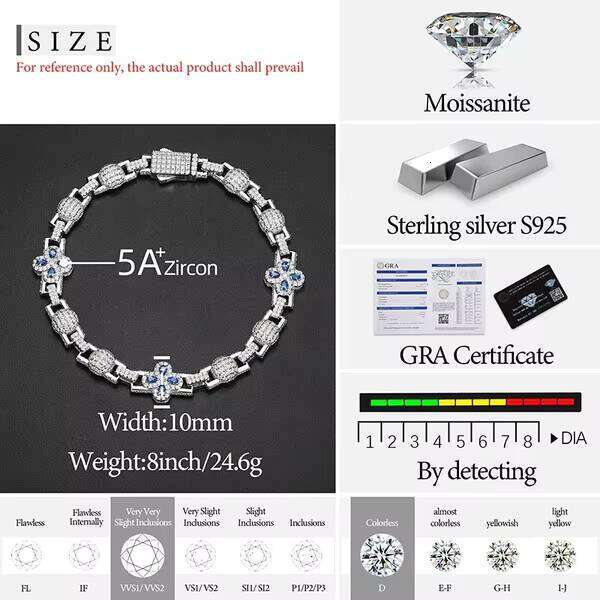 High Quality Classic Unisex For Sier Necklace Cuban Chain Moissanite Bracelet Hip Hop Jewelry Gift