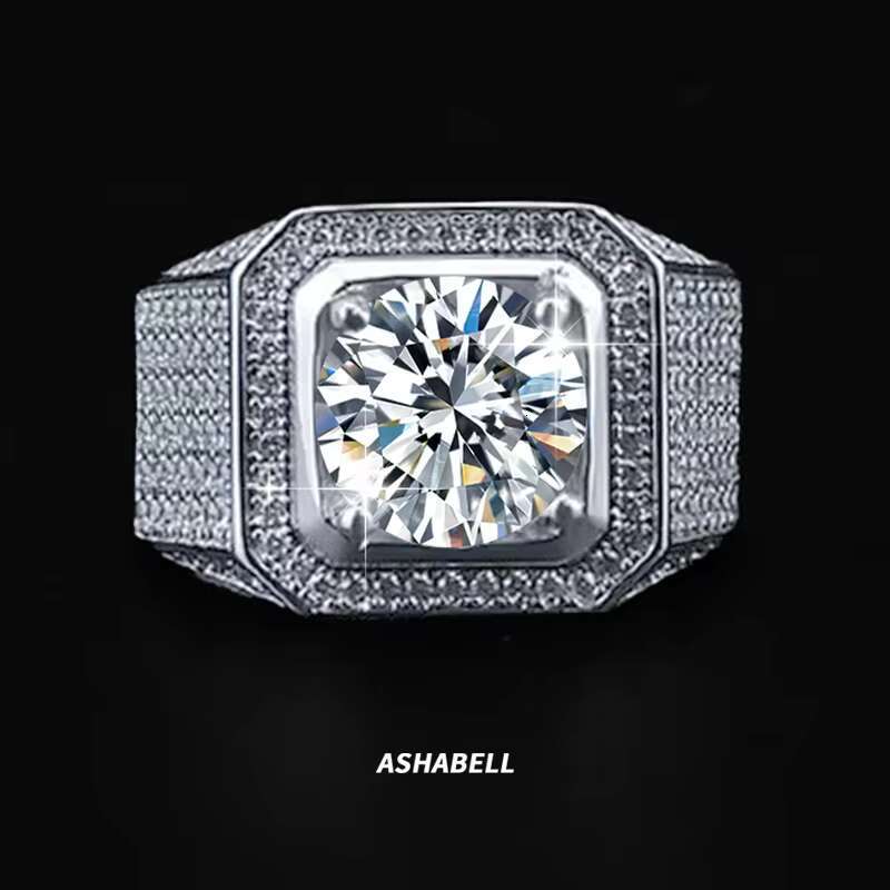 Ashabell 18K Moissanite Ring for Men 3Ct Moissanite Engagement Wedding Ring 925 Sterling Silver Square Round Brilliant Cut