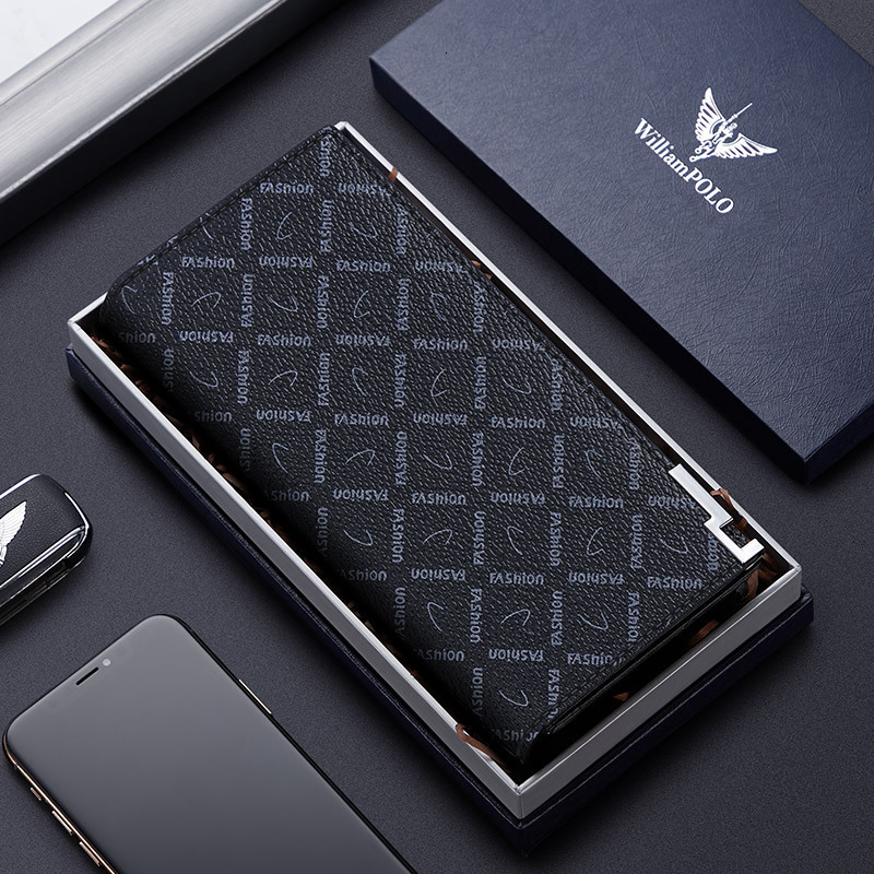 Free Shipping Designer Bag, Men's Fashionable Business Leather Wallet, High-quality Luxury Long Thin Handbag, Large Capacity Card Coin Bag