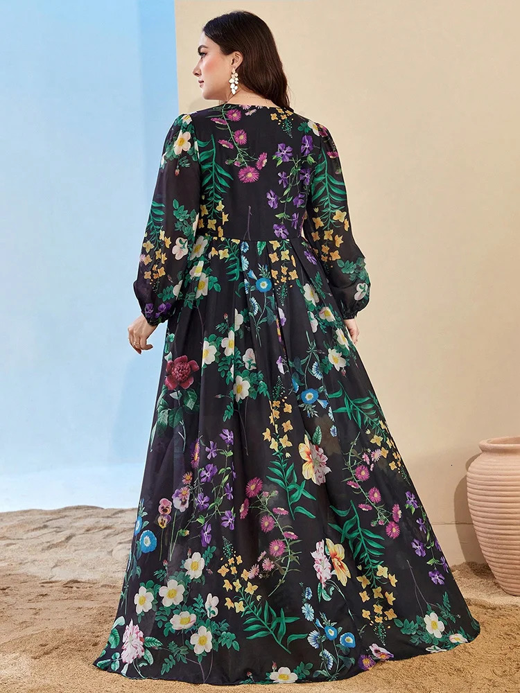 TOLEEN Women Plus Size Maxi Dresses Elegant Print Chiffon Dress With High Split Bohemian Aline Casual Fashion Bridesmaid 250517