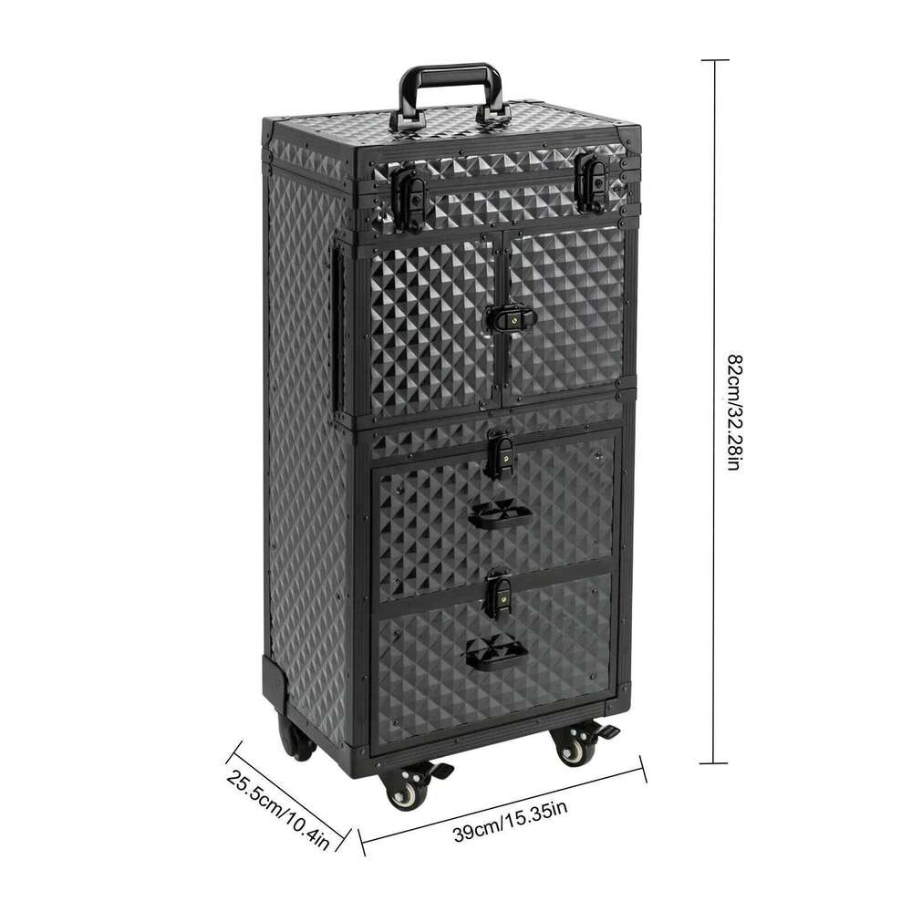 Professional Makeup Train Case, Multi-Layer Storage, Secure Locks, Stylish Black Design
