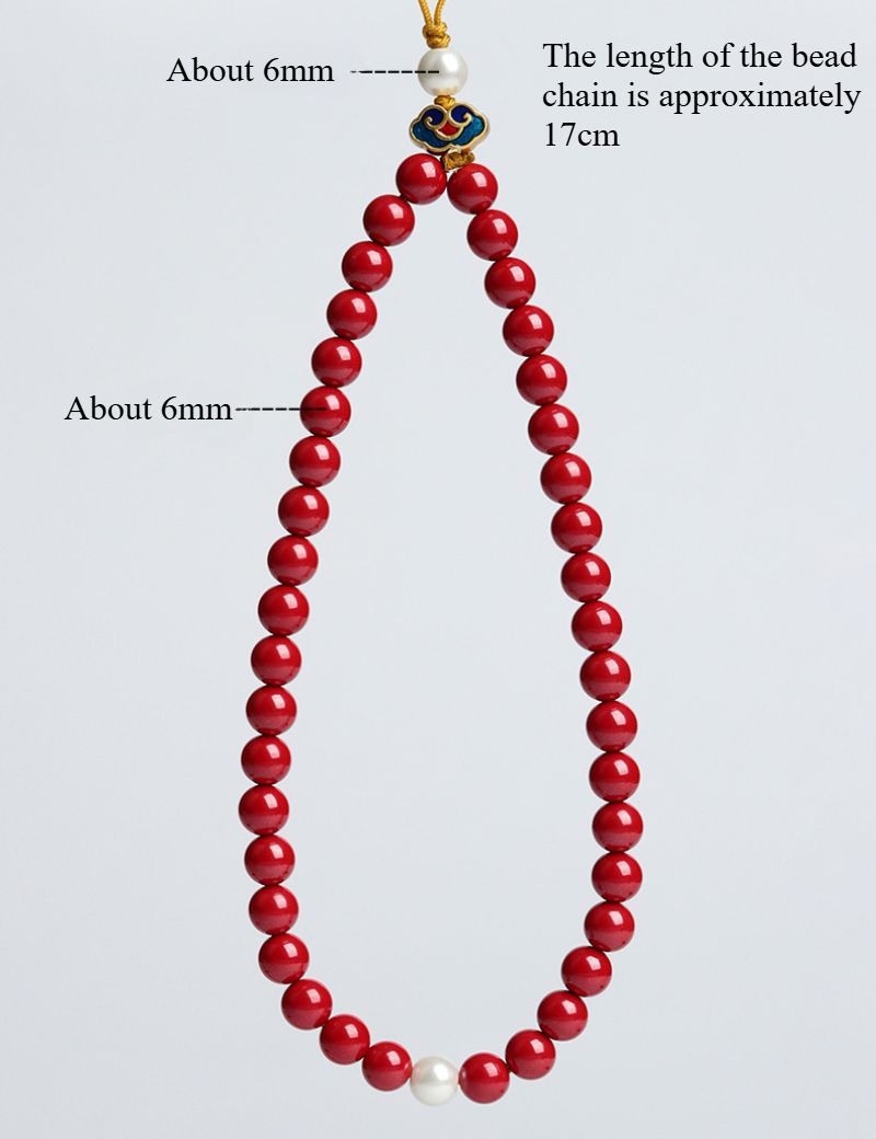 Natural imperial cinnabar bead chain mobile phone key bag pendant,Cinnabar,wuxing implied meaning Radiant Activation,Energetic Anchoring