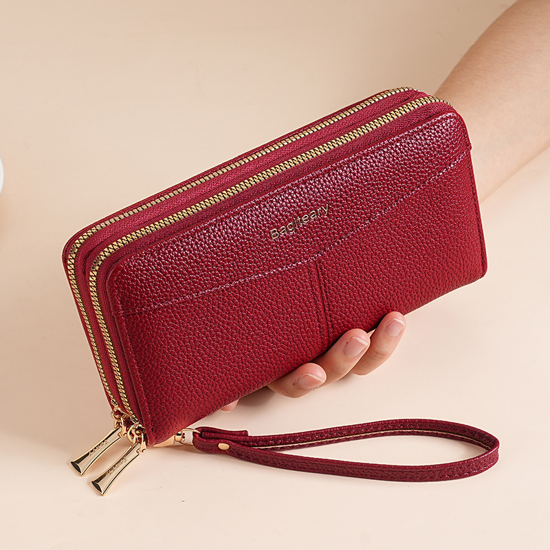 Elegant and simple long double zipper women's wallet, large capacity multi card slot wallet, designer men's fashion wallet
