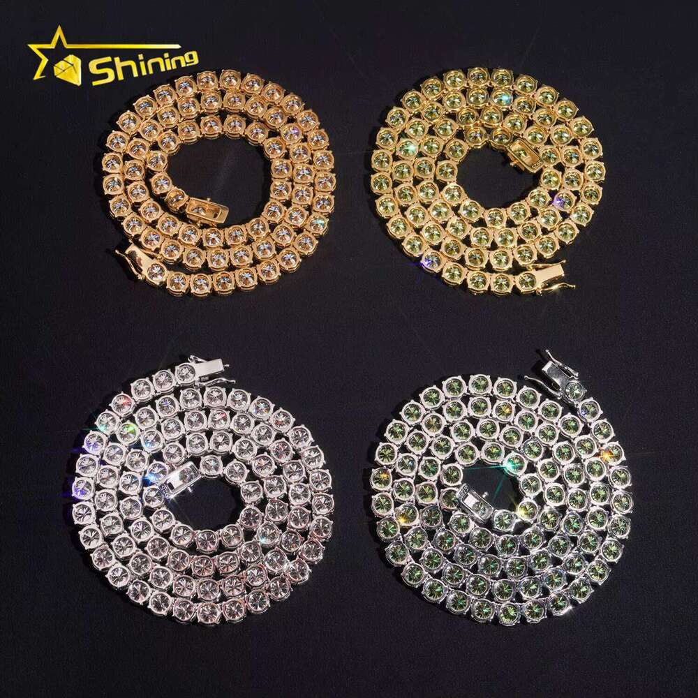 GRA Hip Hop Jewelry Sterling Sier Brilliant Cut VVS 6.5mm Dia Iced Out Moissanite Tennis Chain Fashion Necklaces
