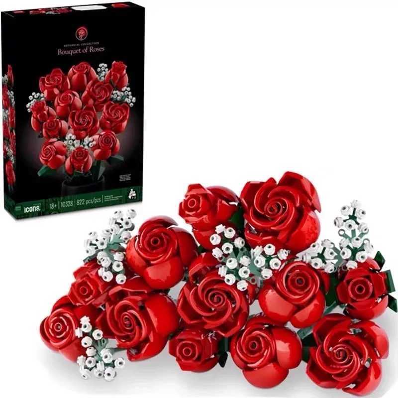 Compatible with Bouquet Building Blocks New Assembled Ornaments Preserved Fresh Flower Valentines Day Toys Roses10328 Z250528