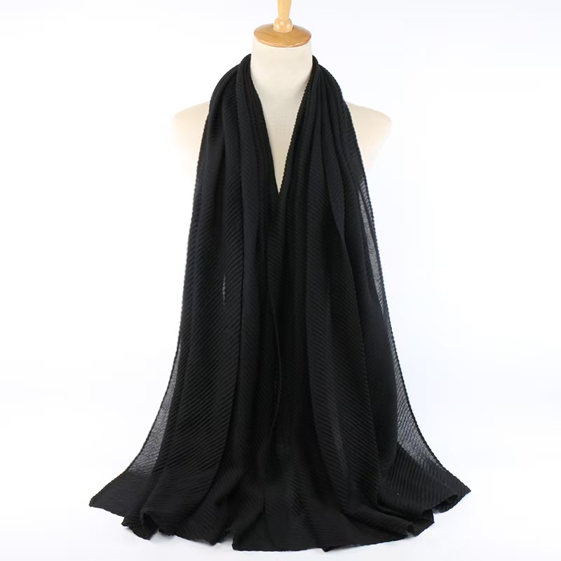 T823 solid color polyester breathable solid color wrinkled scarf fashion twill cotton and linen wrinkled headscarf for women