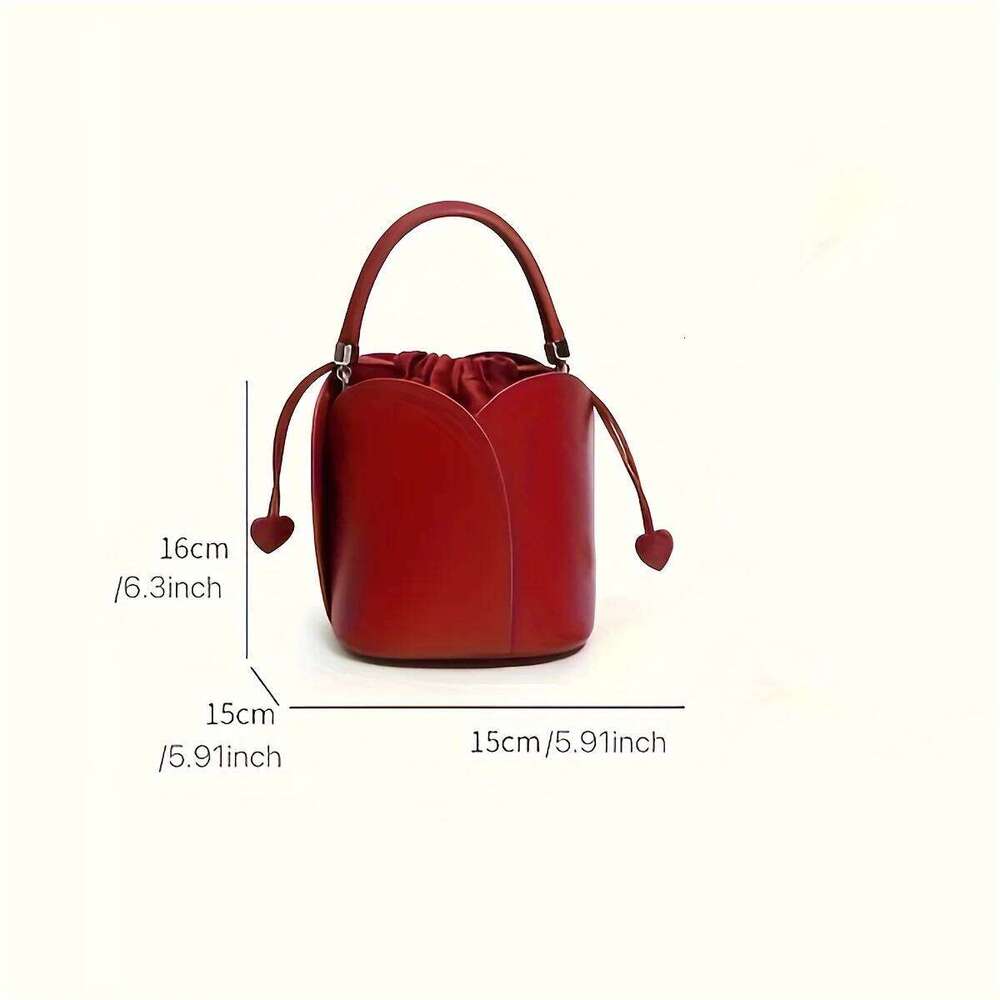 Avant-garde trendy ladies are fashionable and exquisite, high-value, textured, trendy, petal-red, hand-worn bucket bags