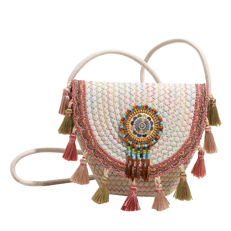 Luxury Brand Designer Bag Bohemian Style Grass 2025 Summer New Woven Hand-Held Tassel Letter Package Single Shoulder Crossbody Women's Bag